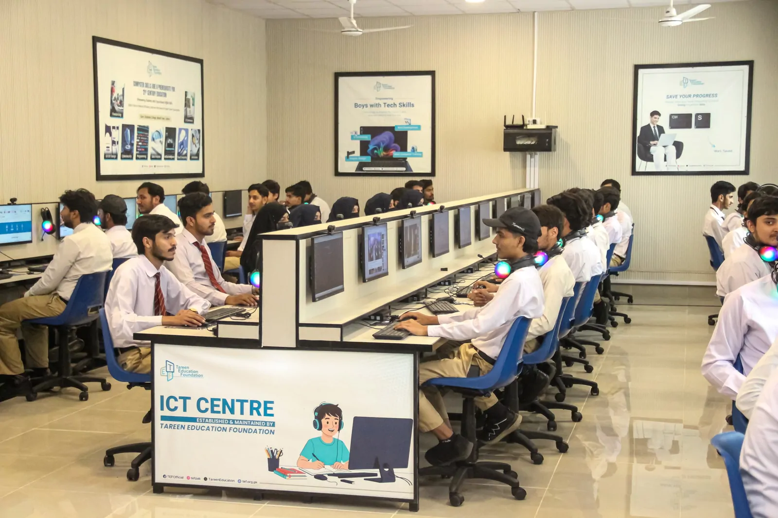 Students in a college computer lab